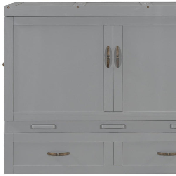 HomeRoots Gray Wood Full Murphy Bed with Integrated Drawers - Stylish Space-Saving Solution for Modern Living 662364