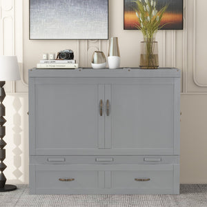HomeRoots Gray Wood Full Murphy Bed with Integrated Drawers - Stylish Space-Saving Solution for Modern Living 662364