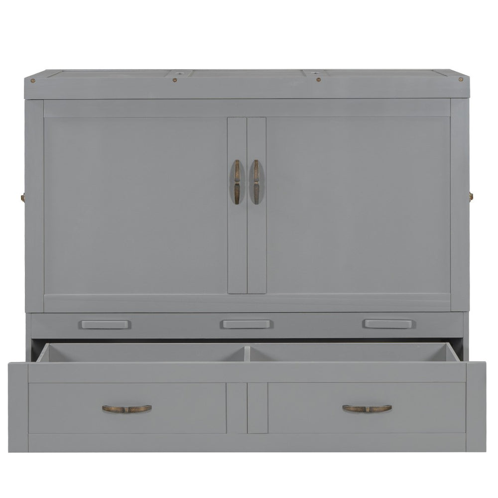 HomeRoots Gray Wood Full Murphy Bed with Integrated Drawers - Stylish Space-Saving Solution for Modern Living 662364