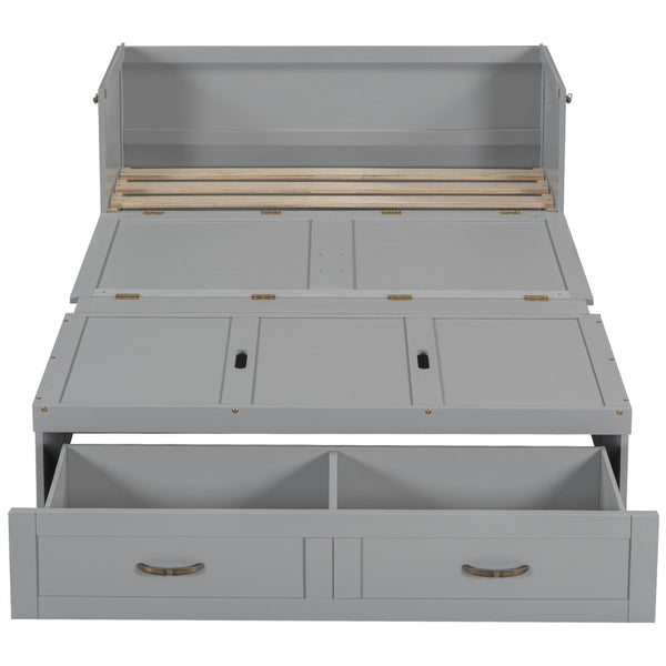 HomeRoots Gray Wood Full Murphy Bed with Integrated Drawers - Stylish Space-Saving Solution for Modern Living 662364