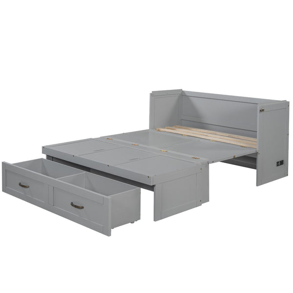 HomeRoots Gray Wood Full Murphy Bed with Integrated Drawers - Stylish Space-Saving Solution for Modern Living 662364