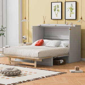 HomeRoots White Wood Full Murphy Bed with Smart Storage Drawers - Space-Saving Design for Stylish Homes! 662365