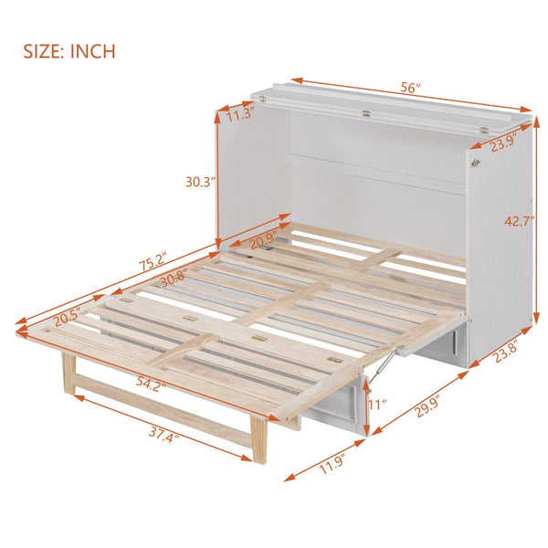 HomeRoots White Wood Full Murphy Bed with Smart Storage Drawers - Space-Saving Design for Stylish Homes! 662365