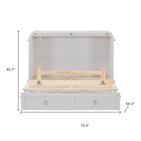HomeRoots White Wood Full Murphy Bed with Smart Storage Drawers - Space-Saving Design for Stylish Homes! 662365