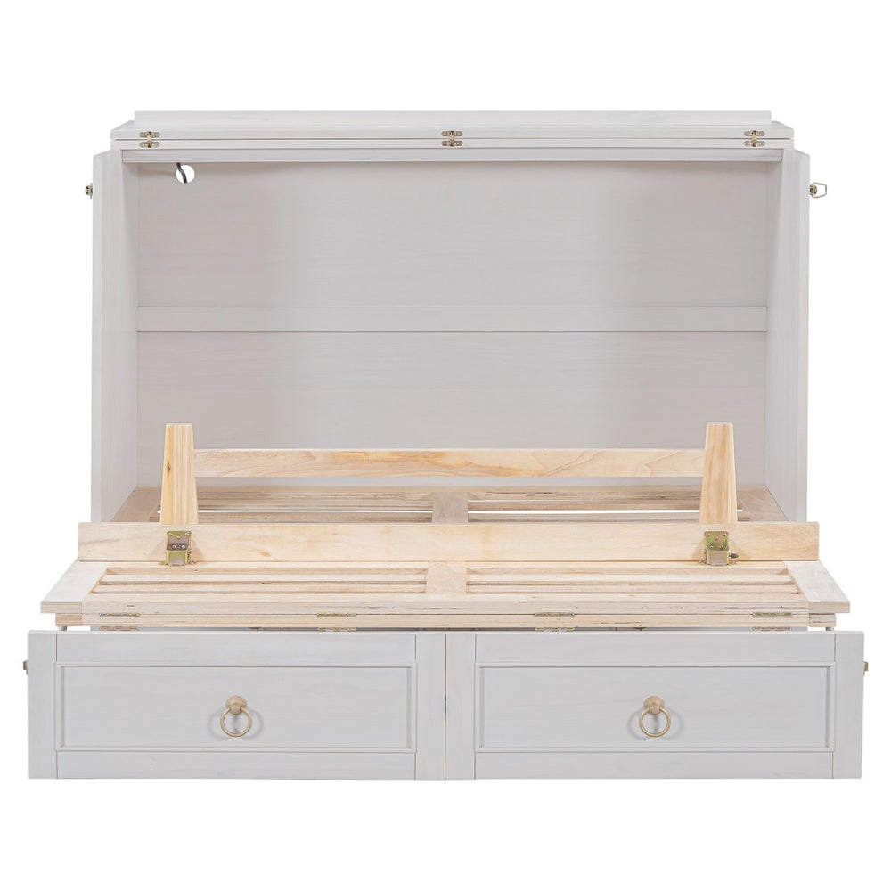 HomeRoots White Wood Full Murphy Bed with Smart Storage Drawers - Space-Saving Design for Stylish Homes! 662365