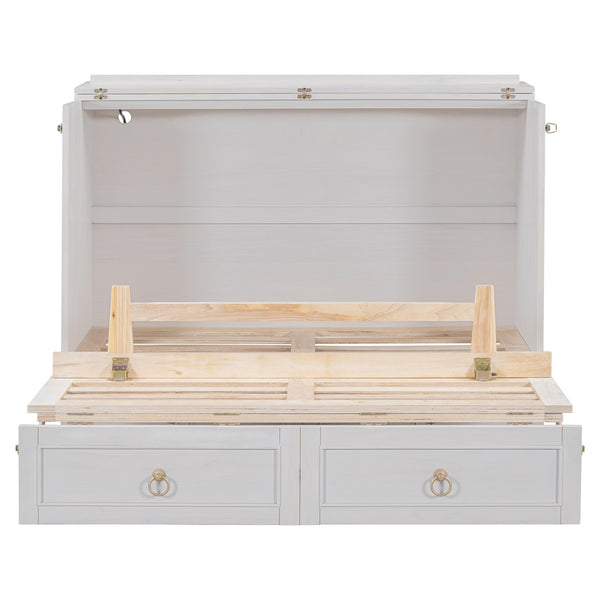 HomeRoots White Wood Full Murphy Bed with Smart Storage Drawers - Space-Saving Design for Stylish Homes! 662365