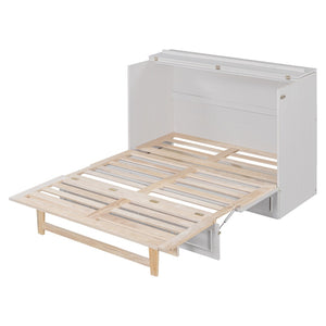 HomeRoots White Wood Full Murphy Bed with Smart Storage Drawers - Space-Saving Design for Stylish Homes! 662365
