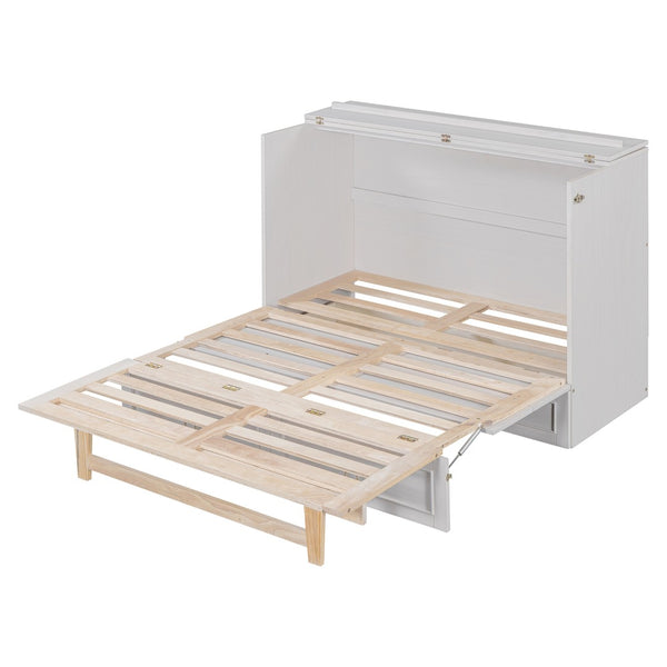 HomeRoots White Wood Full Murphy Bed with Smart Storage Drawers - Space-Saving Design for Stylish Homes! 662365