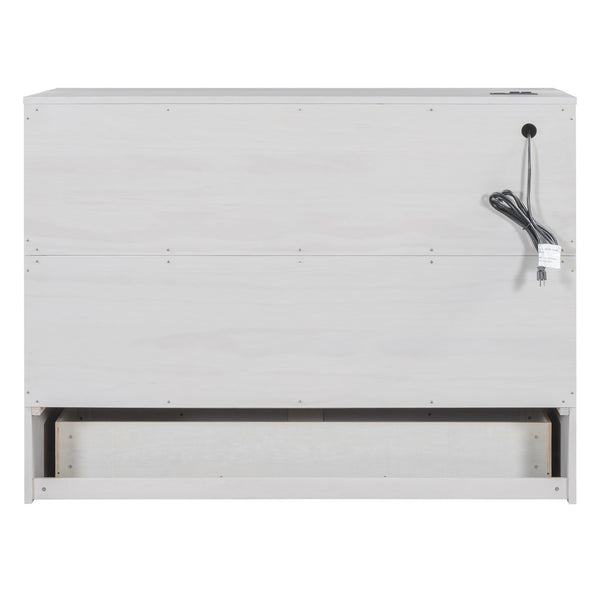 HomeRoots White Wood Full Murphy Bed with Smart Storage Drawers - Space-Saving Design for Stylish Homes! 662365