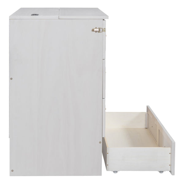 HomeRoots White Wood Full Murphy Bed with Smart Storage Drawers - Space-Saving Design for Stylish Homes! 662365