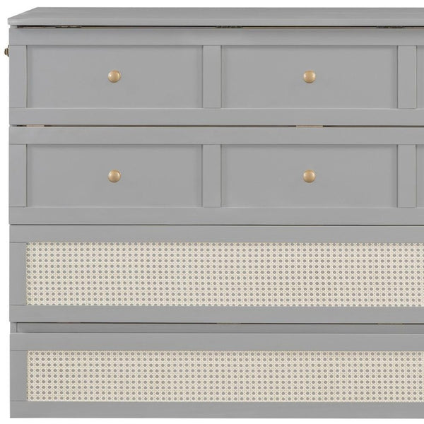 HomeRoots Gray Wood Queen Murphy Bed with Integrated Storage Drawers for Space-Saving Style & Comfort 662367