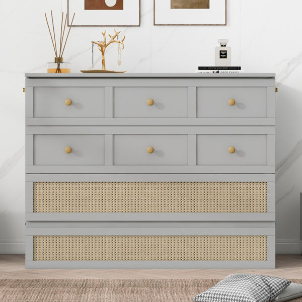 HomeRoots Gray Wood Queen Murphy Bed with Integrated Storage Drawers for Space-Saving Style & Comfort 662367