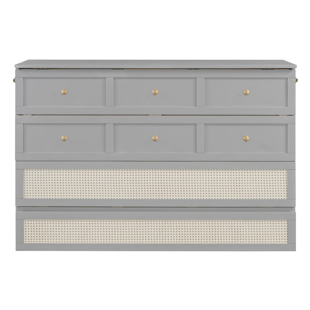 HomeRoots Gray Wood Queen Murphy Bed with Integrated Storage Drawers for Space-Saving Style & Comfort 662367