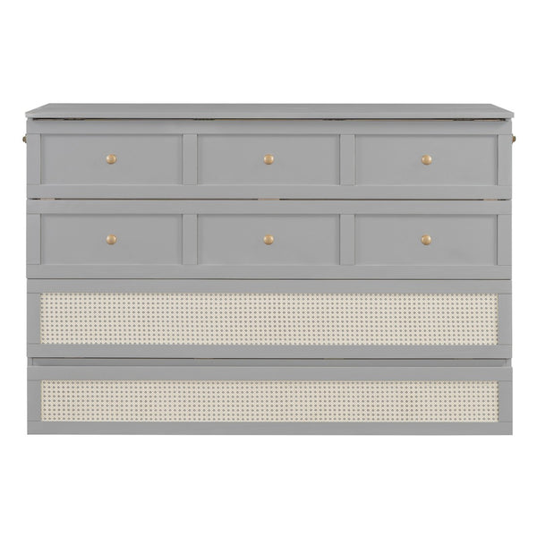 HomeRoots Gray Wood Queen Murphy Bed with Integrated Storage Drawers for Space-Saving Style & Comfort 662367