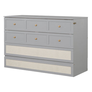 HomeRoots Gray Wood Queen Murphy Bed with Integrated Storage Drawers for Space-Saving Style & Comfort 662367
