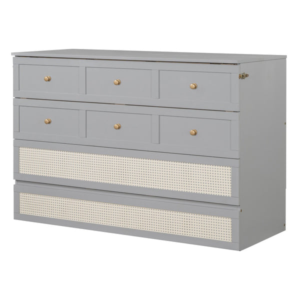 HomeRoots Gray Wood Queen Murphy Bed with Integrated Storage Drawers for Space-Saving Style & Comfort 662367