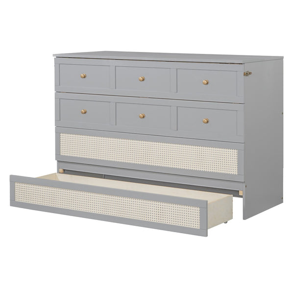 HomeRoots Gray Wood Queen Murphy Bed with Integrated Storage Drawers for Space-Saving Style & Comfort 662367