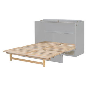 HomeRoots Gray Wood Queen Murphy Bed with Integrated Storage Drawers for Space-Saving Style & Comfort 662367