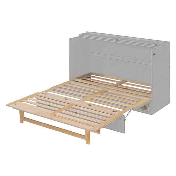 HomeRoots Gray Wood Queen Murphy Bed with Integrated Storage Drawers for Space-Saving Style & Comfort 662367