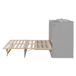 HomeRoots Gray Wood Queen Murphy Bed with Integrated Storage Drawers for Space-Saving Style & Comfort 662367