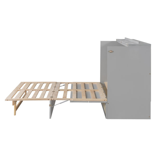 HomeRoots Gray Wood Queen Murphy Bed with Integrated Storage Drawers for Space-Saving Style & Comfort 662367