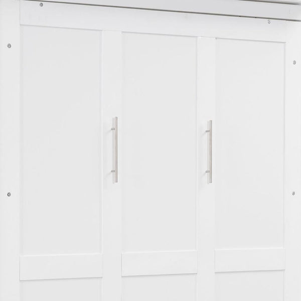 HomeRoots White Wood Full Murphy Bed with Integrated LED Lighting – Space-Saving Elegance for Any Room 662369