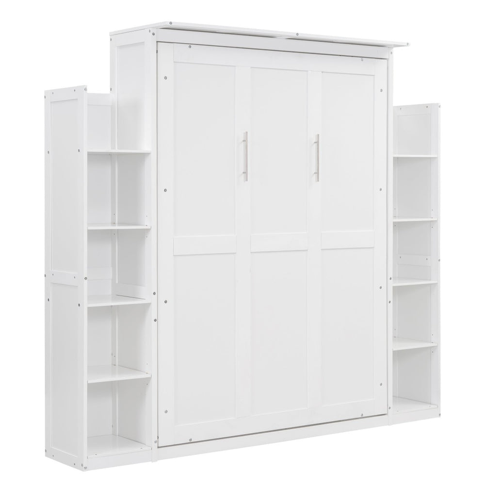 HomeRoots White Wood Full Murphy Bed with Integrated LED Lighting – Space-Saving Elegance for Any Room 662369