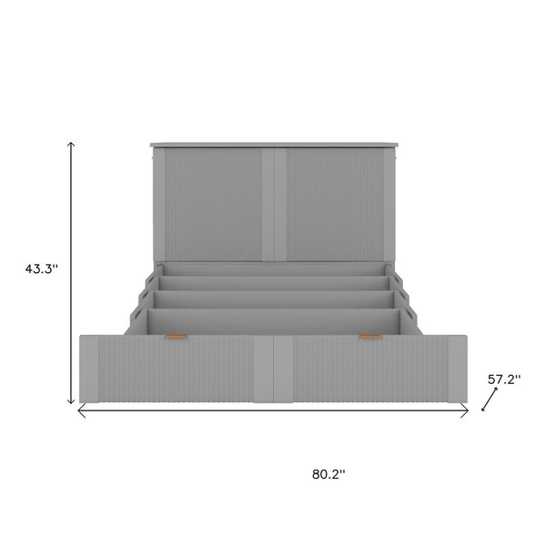 HomeRoots Gray Wood Full Murphy Bed - Stylish Space-Saving Cabinet with Drawers for Modern Living Areas 662370