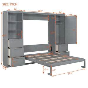 HomeRoots Gray Wood Queen Murphy Bed - Elegant Space-Saving Design with Drawers for Versatile Living Spaces 662372