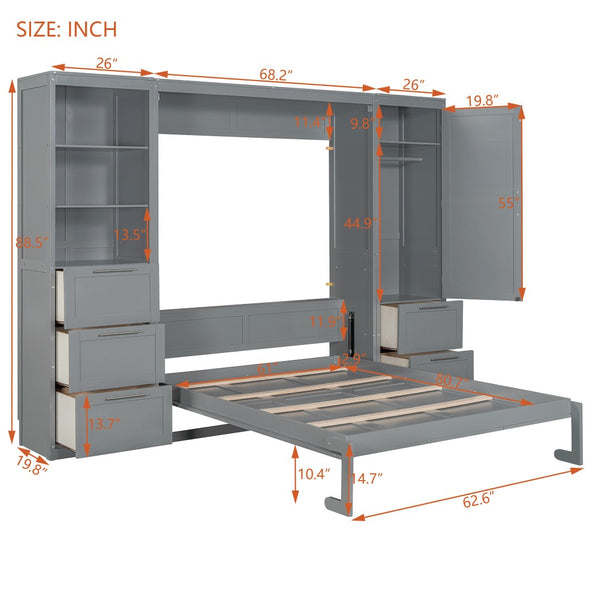 HomeRoots Gray Wood Queen Murphy Bed - Elegant Space-Saving Design with Drawers for Versatile Living Spaces 662372