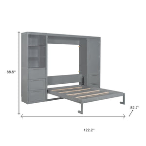 HomeRoots Gray Wood Queen Murphy Bed - Elegant Space-Saving Design with Drawers for Versatile Living Spaces 662372