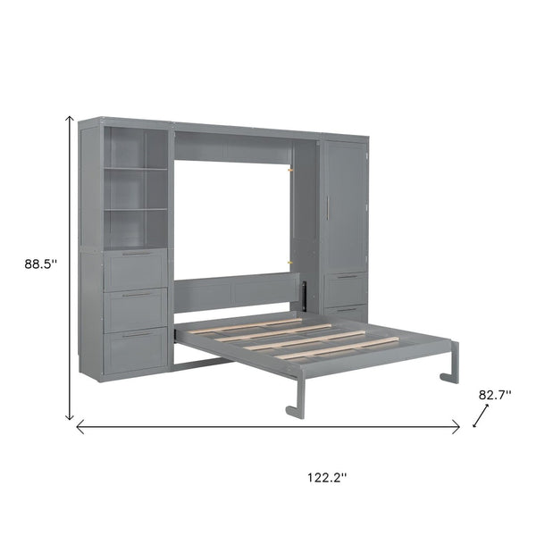 HomeRoots Gray Wood Queen Murphy Bed - Elegant Space-Saving Design with Drawers for Versatile Living Spaces 662372