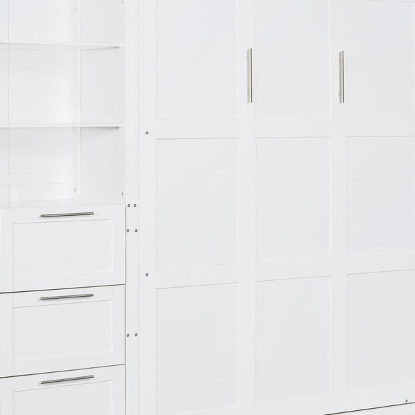 HomeRoots White Murphy Bed with Drawers - Stylish Space-Saving Queen Bed for Small Rooms & Multi-Purpose Use 662373