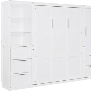 HomeRoots White Murphy Bed with Drawers - Stylish Space-Saving Queen Bed for Small Rooms & Multi-Purpose Use 662373