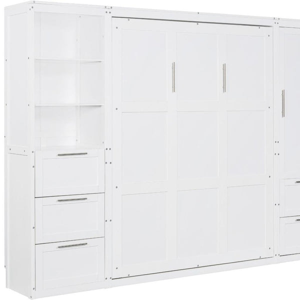 HomeRoots White Murphy Bed with Drawers - Stylish Space-Saving Queen Bed for Small Rooms & Multi-Purpose Use 662373