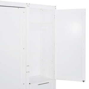 HomeRoots White Murphy Bed with Drawers - Stylish Space-Saving Queen Bed for Small Rooms & Multi-Purpose Use 662373