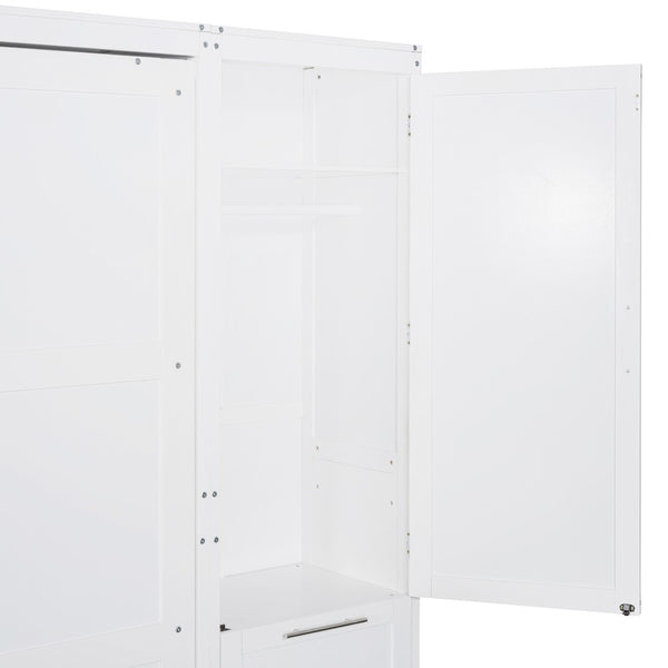HomeRoots White Murphy Bed with Drawers - Stylish Space-Saving Queen Bed for Small Rooms & Multi-Purpose Use 662373
