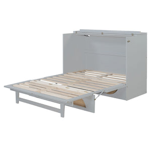 HomeRoots Gray Wood Full Murphy Bed with Drawers - Stylish, Space-Saving Design for Modern Living Spaces! 662374