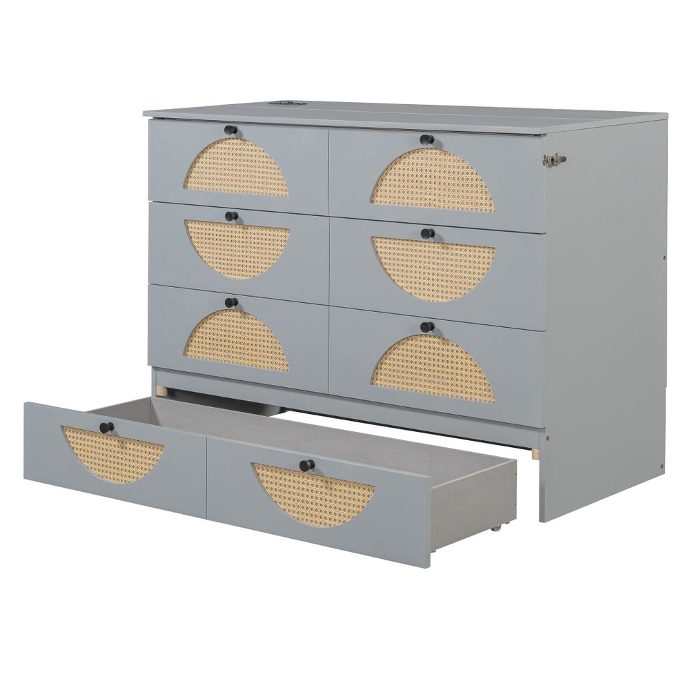 HomeRoots Gray Wood Full Murphy Bed with Drawers - Stylish, Space-Saving Design for Modern Living Spaces! 662374