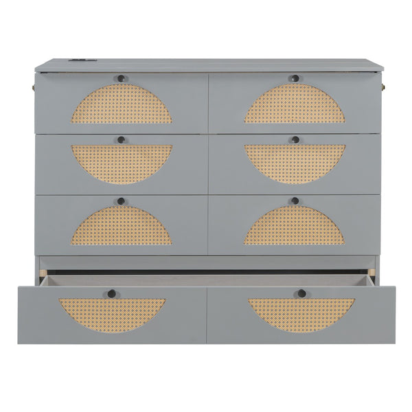 HomeRoots Gray Wood Full Murphy Bed with Drawers - Stylish, Space-Saving Design for Modern Living Spaces! 662374