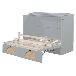 HomeRoots Gray Wood Full Murphy Bed with Drawers - Stylish, Space-Saving Design for Modern Living Spaces! 662374