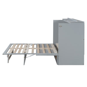 HomeRoots Gray Wood Full Murphy Bed with Drawers - Stylish, Space-Saving Design for Modern Living Spaces! 662374