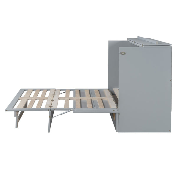 HomeRoots Gray Wood Full Murphy Bed with Drawers - Stylish, Space-Saving Design for Modern Living Spaces! 662374