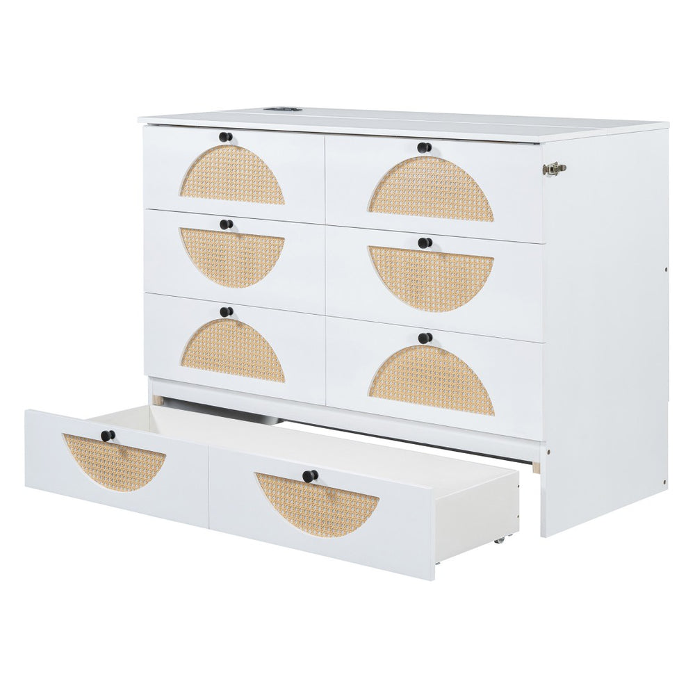 HomeRoots White Wood Murphy Bed with Drawers - Space-Saving Full Bed for Stylish Guest Rooms & Studios 662375