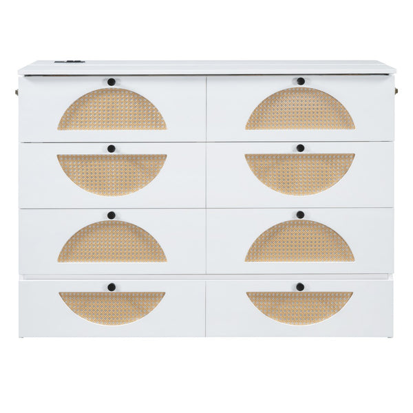 HomeRoots White Wood Murphy Bed with Drawers - Space-Saving Full Bed for Stylish Guest Rooms & Studios 662375