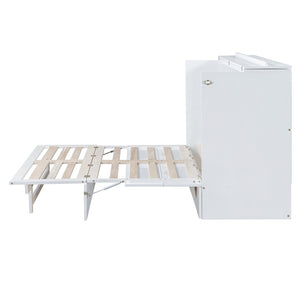 HomeRoots White Wood Murphy Bed with Drawers - Space-Saving Full Bed for Stylish Guest Rooms & Studios 662375