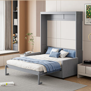 HomeRoots Gray Wood Full Murphy Bed – Stylish Space-Saving Solution for Multi-Use Rooms, Easy to Install & Durable 662376