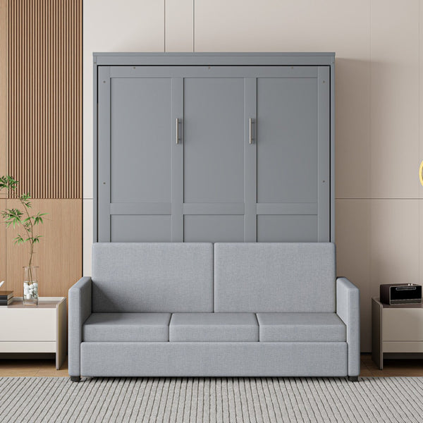 HomeRoots Gray Wood Full Murphy Bed – Stylish Space-Saving Solution for Multi-Use Rooms, Easy to Install & Durable 662376