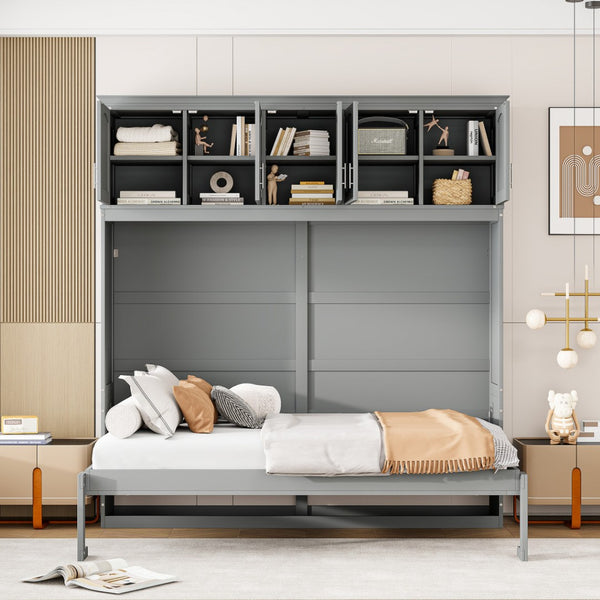 HomeRoots Gray Wood Full Murphy Bed - Stylish Space-Saving Solution for Modern Homes, Guest Rooms & Studios 662378
