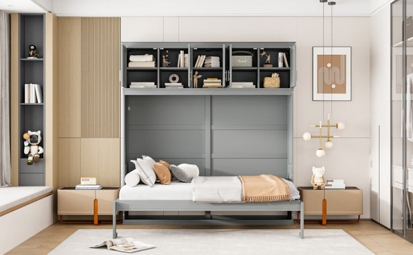 HomeRoots Gray Wood Full Murphy Bed - Stylish Space-Saving Solution for Modern Homes, Guest Rooms & Studios 662378